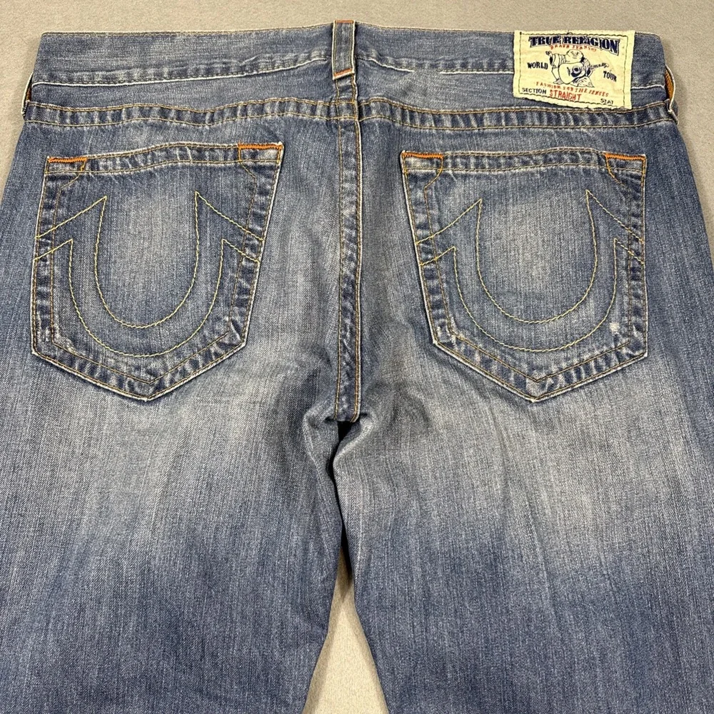 True Religion Jeans Mens 36 Ricky Straight NO FLAP Dark  STYLE  MDE800OM